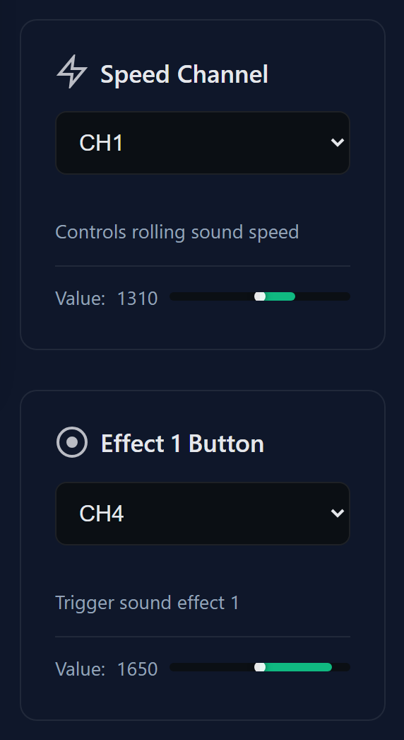 The Speed and Effect 1 cards, bars caught mid-travel.
