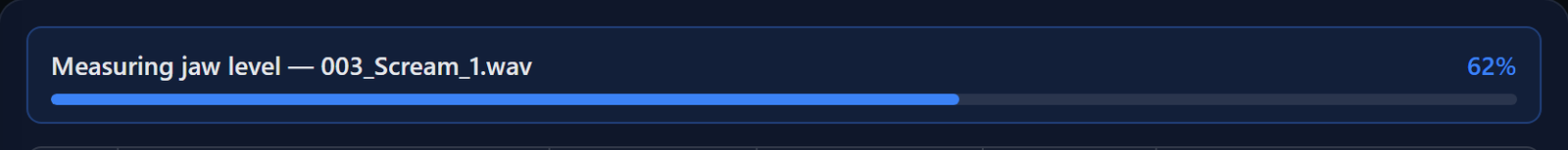 A blue banner reading Measuring jaw level, with a progress bar part way across.